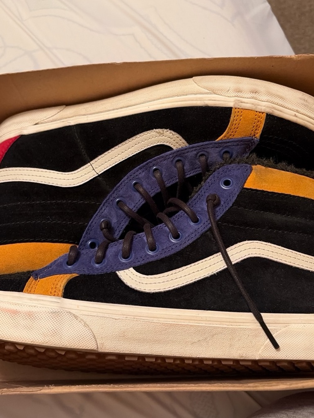 Vans Men's Black Suede Sneakers with Navy & Mustard Accents